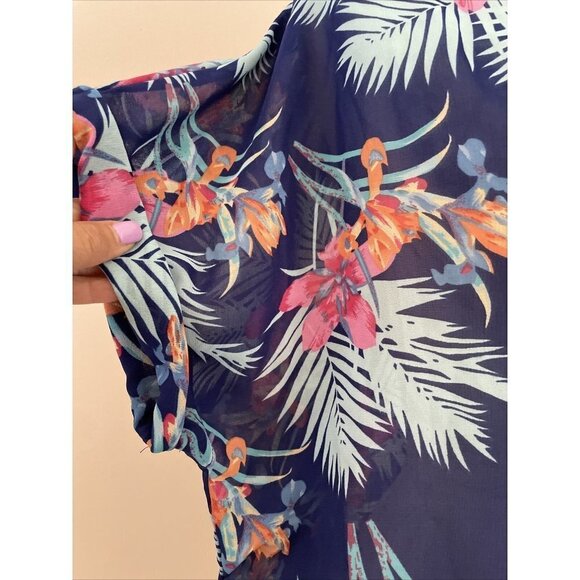 Pia Rossini Women's Floral Tunic Cover Up Size S/M Short Dolman Sleeve Chiffon - Picture 3 of 11